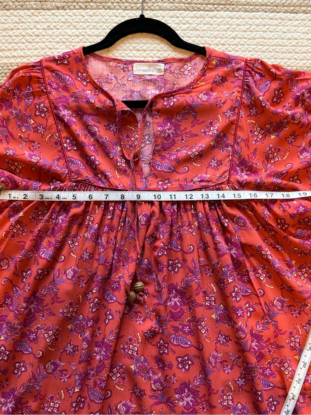 NATURAL LIFE  Boho Coral and Purple Floral V-Neck, Mini Dress Size XS - Picture 10 of 11